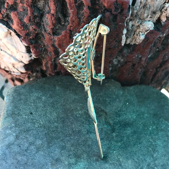 Vintage Rhinestone Flower Pin - Picture 6 of 7